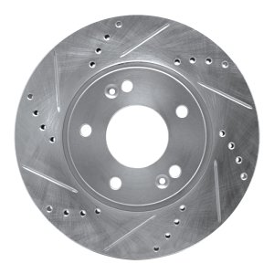 Kia Forte Brake Rotor (1) - Front Left - R1 Concepts - Drilled & Slotted - Silver - `10-`13